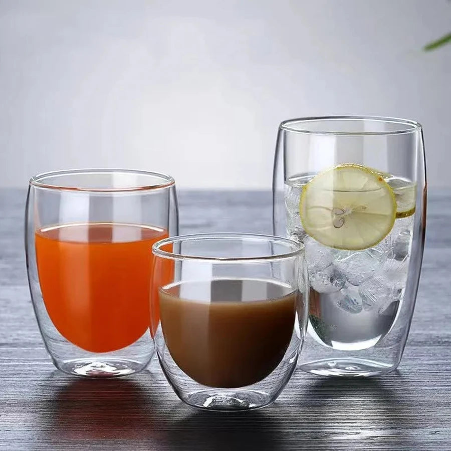 AirEmbrace: tazas de vidrio de doble pared hechas a mano para bebidas frías y calientes