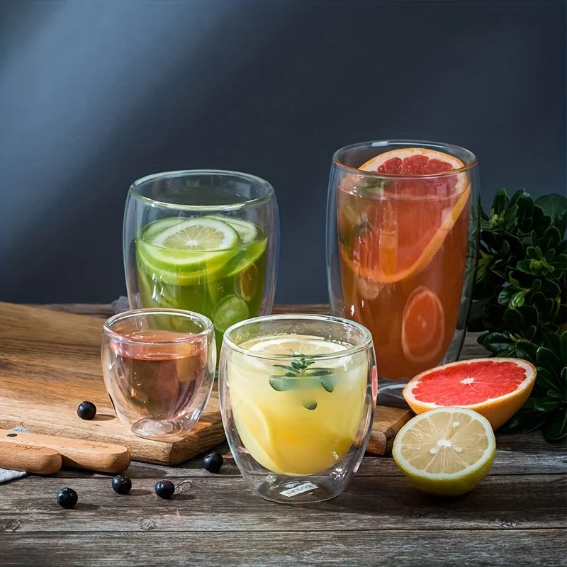 AirEmbrace: tazas de vidrio de doble pared hechas a mano para bebidas frías y calientes